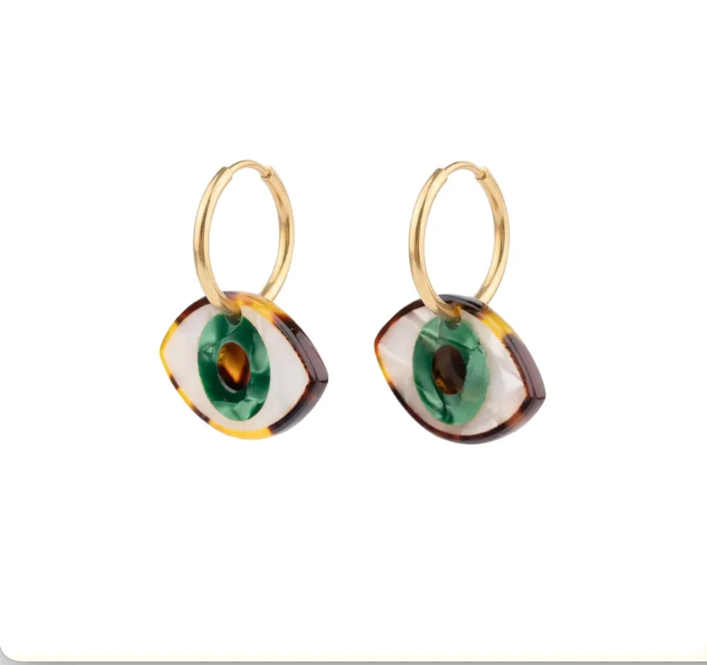 Boucles d’oreilles Œil vert Coucou Suzette sur fond blanc.webp