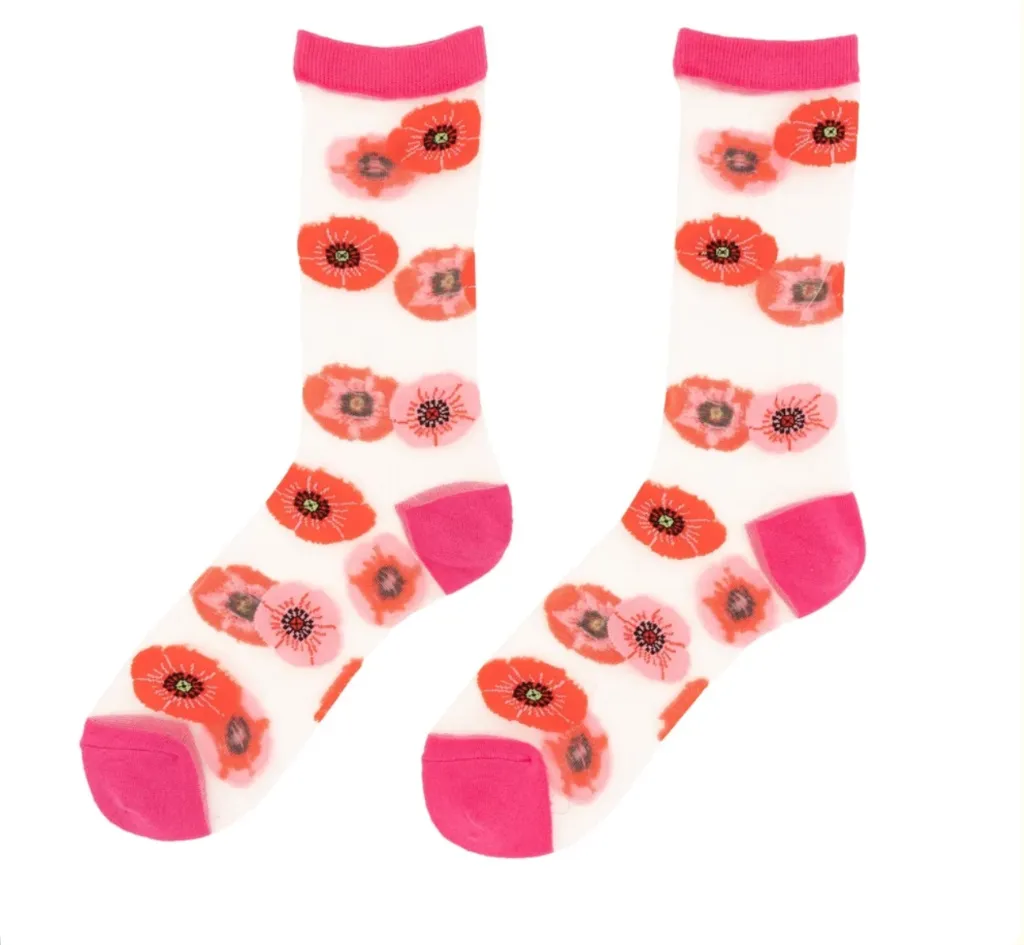 Paire de chaussettes transparentes Coquelicots Coucou Suzette vue de face.webp
