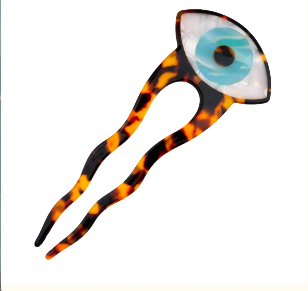 Pic à cheveux Œil bleu Coucou Suzette motif œil – vue complète sur fond blanc.webp