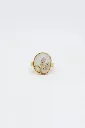 Bague ajustable dorée avec médaillon ovale nacré et motif végétal | Le Moulin à Paillettes.webp
