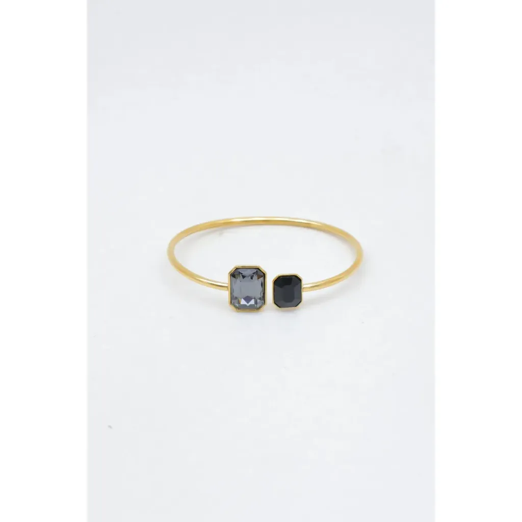 Bracelet jonc doré double pierre facettée noir et gris – vue produit.webp