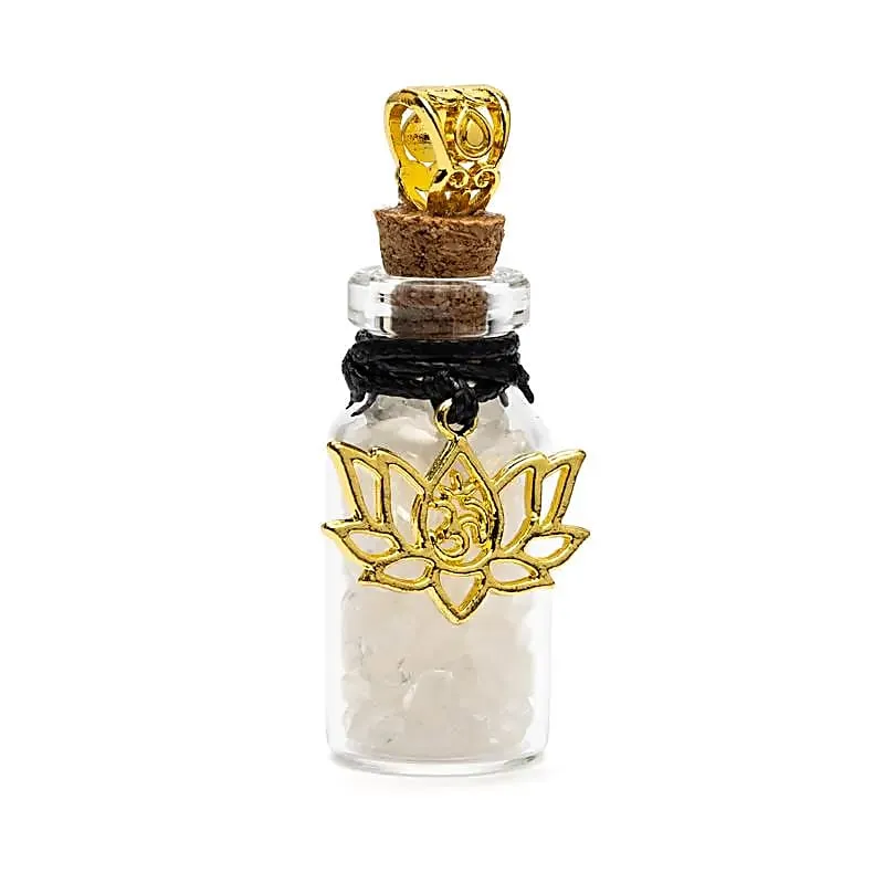 Fiole cadeau avec cristal de roche et lotus.webp