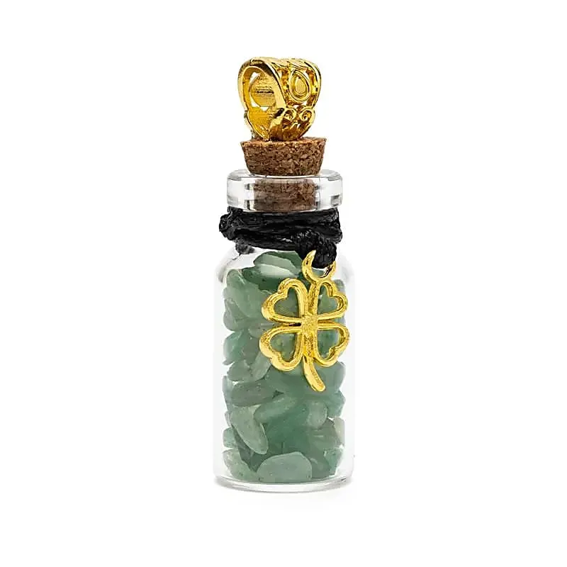 Fiole cadeau avec aventurine verte et trèfle.webp