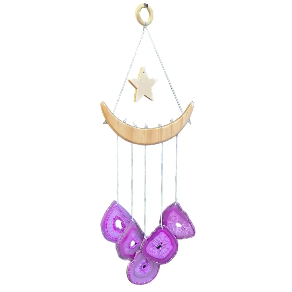 Carillon lune en agate multicolore