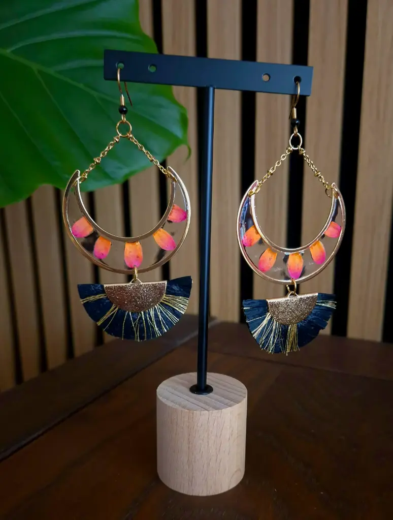 Boucles d'oreilles "Lune Florale"    