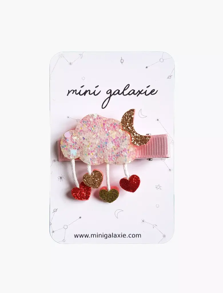 Barrette enfant nuage a paillettes et petits cœurs 