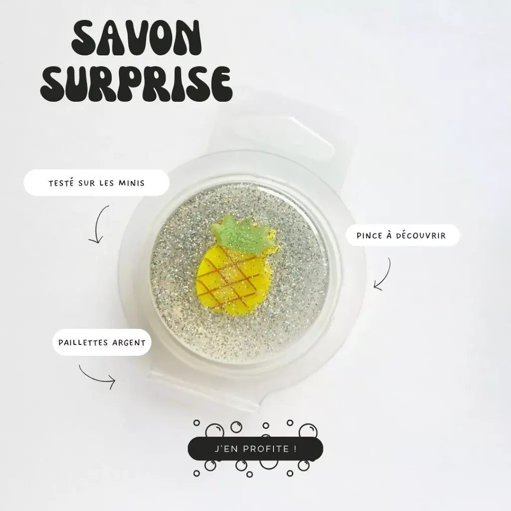 Savon surprise à paillettes pour enfant - pince cheveux fruit (Ananas)
