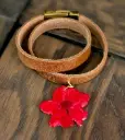 Bracelet cuir double tour & fleur pressée