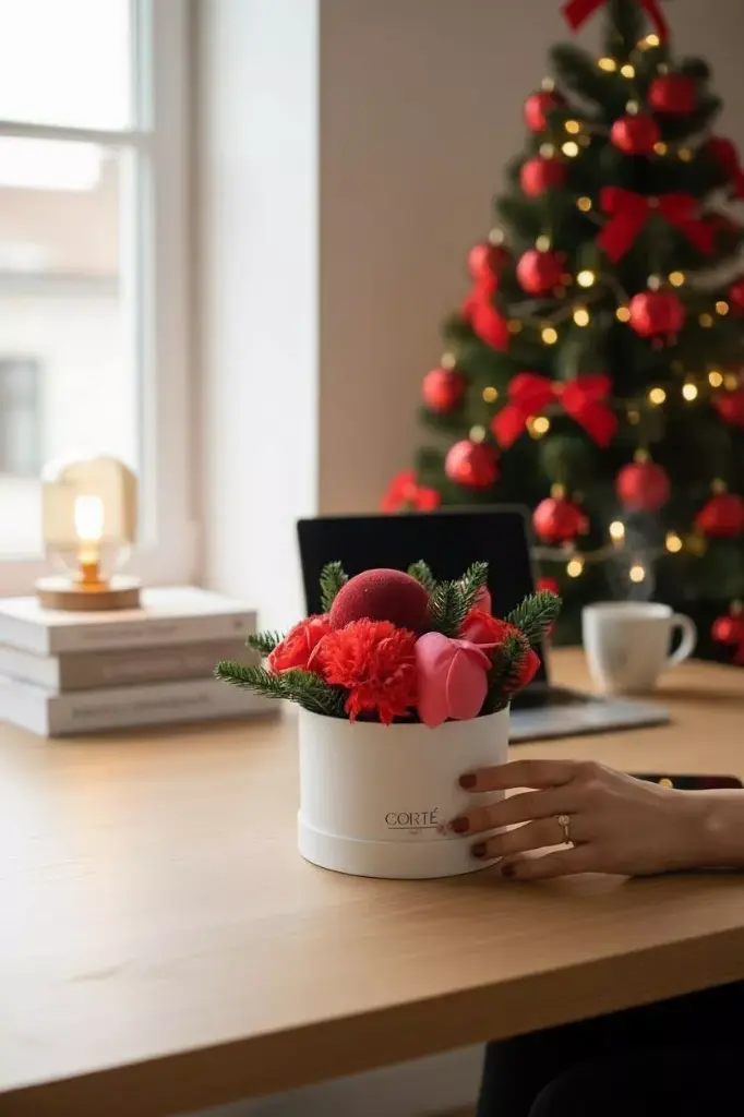 Bouquet de fleurs de savon boîte ronde "Velours d'hiver"