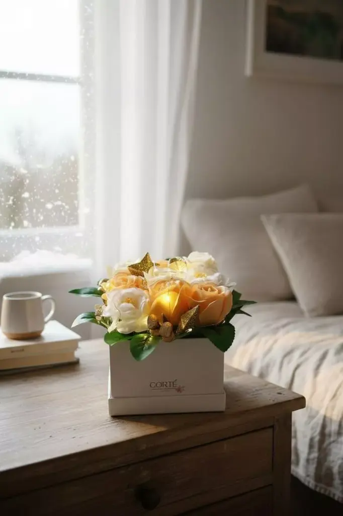 Bouquet de fleurs de savon boîte carrée "Eclat de Noël" 