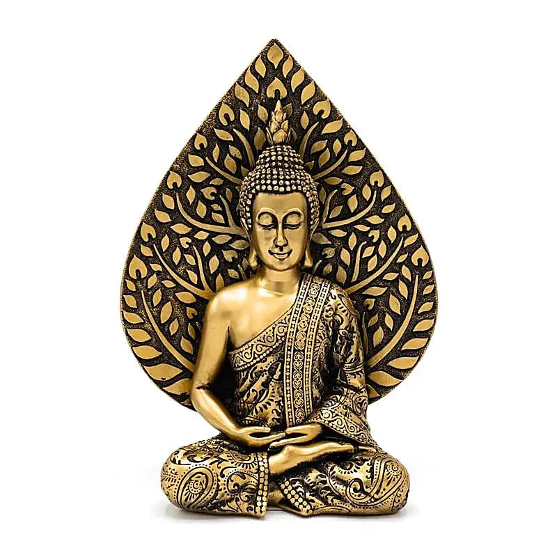 Statue Bouddha en méditation – Feuille de Bodhi dorée