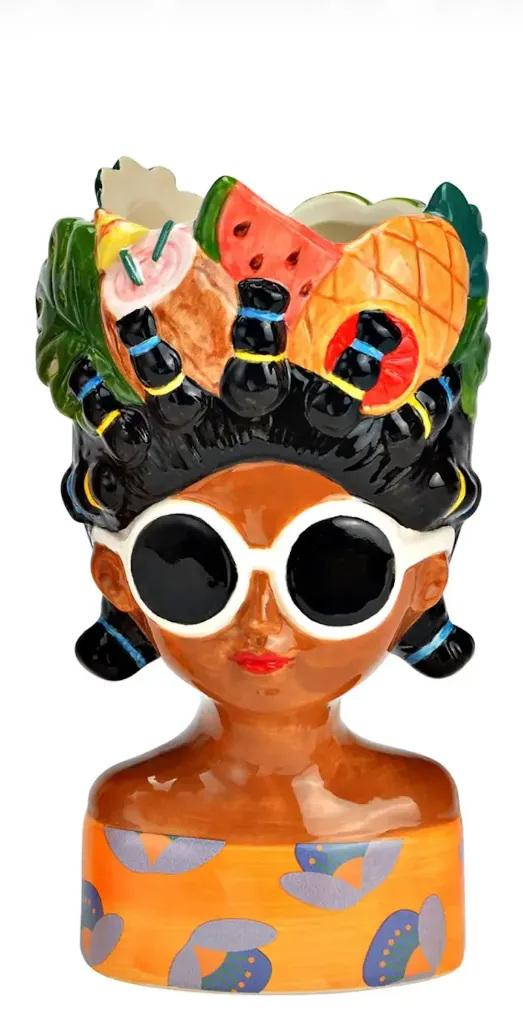 Vase décoratif femme en céramique – fruits tropicaux (fruits tropicaux et coiffure tressée)