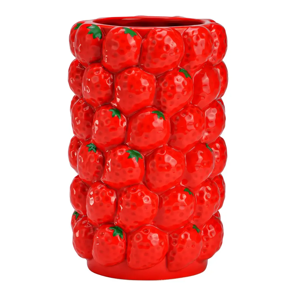 Vase décoratif fraises en céramique – rouge