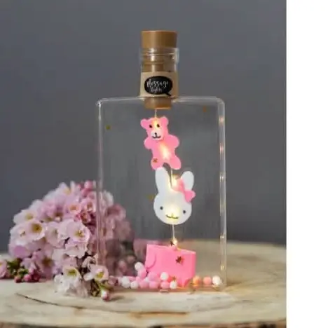 Bouteille Lumineuse LED – Lapin & Ourson Rose