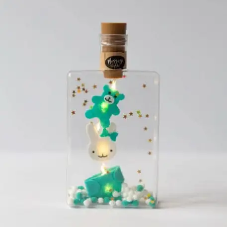 Bouteille Lumineuse LED – Lapin & Ourson Menthe