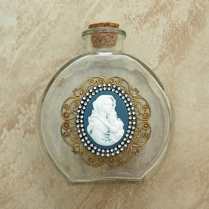 Bouteille d'eau bénite vintage camée Madonna "Allauch Bénite" série limitée