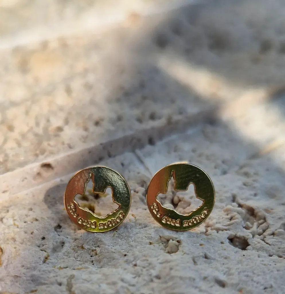 Boucles d'oreilles puce ronde "THE GOOD MOTHER" (Plaqué Or)