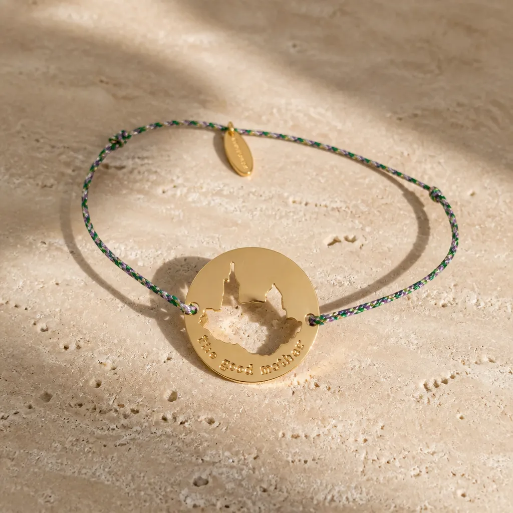 Bracelet cordon multi, rond "THE GOOD MOTHER" (Bleu blanc doré)