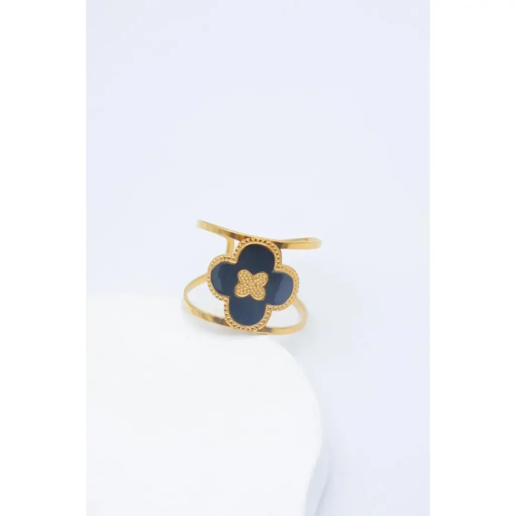 Bague ajustable Fleur noire dorée