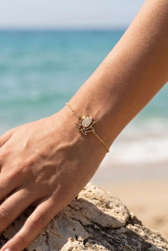 Bracelet Fleur de lotus dorée & strass