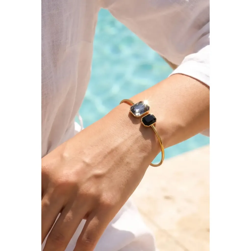 Bracelet jonc double pierre facettée