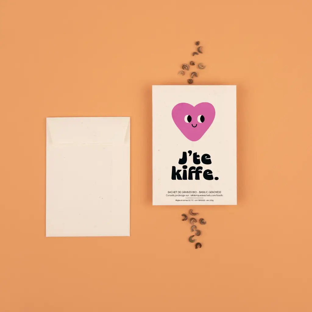 [SR-AMOUR-SUPER-KIFFE] Sachet de graines de Basilic "J'te kiffe"