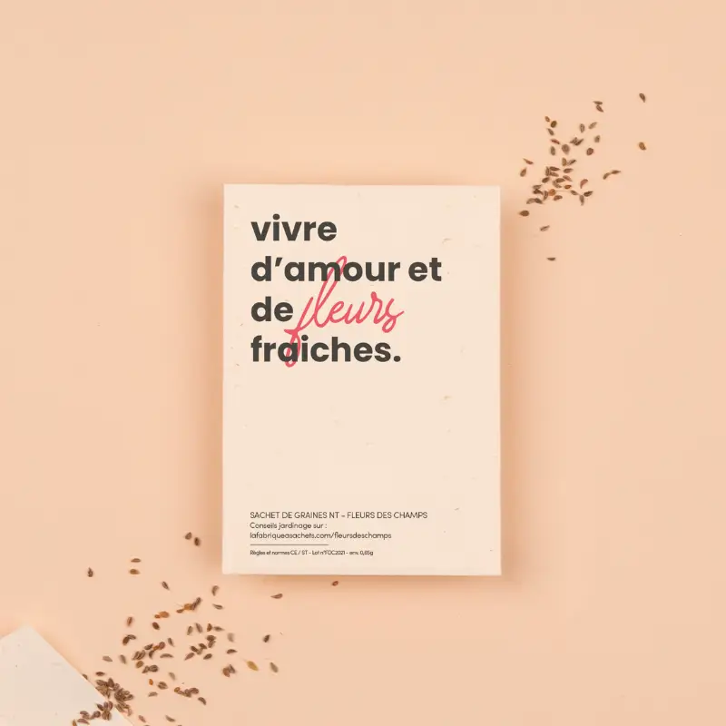 [SR-AMOUR-BOUM-FLEURS] Sachet de graines "Vivre d'amour et de fleurs fraiches"