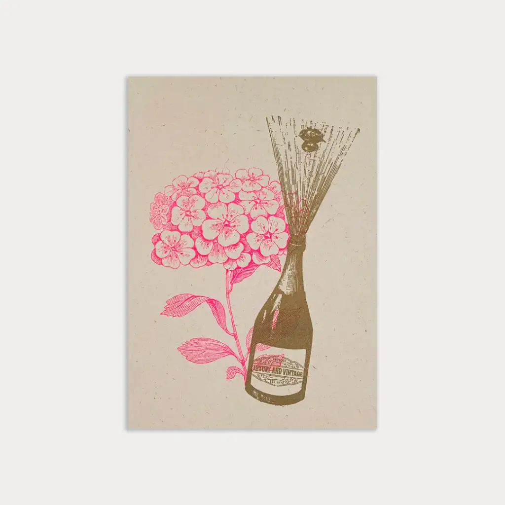 Carte postale - Champagne avec fleur 