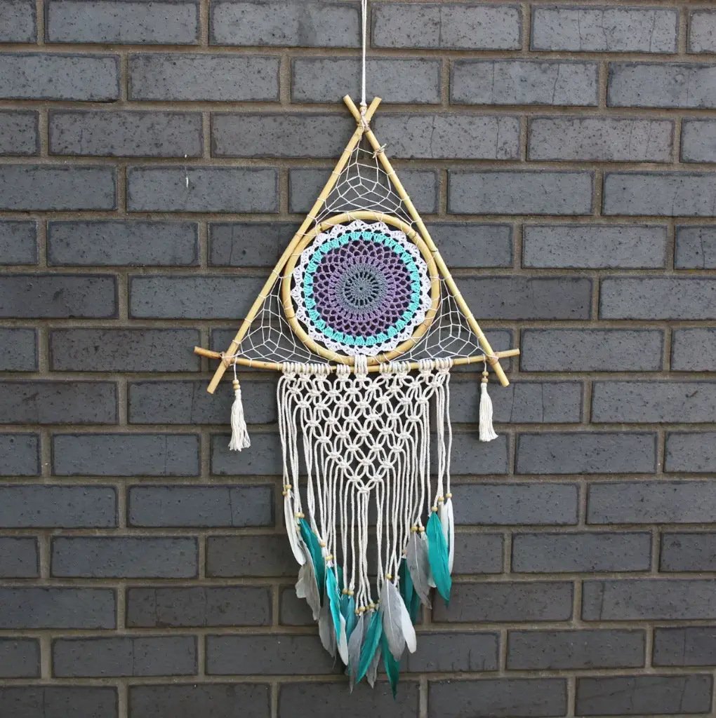 Attrape-Rêve Protection - Gde Pyramide Macramé Turquoise