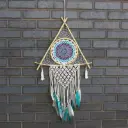 Attrape-Rêve Protection - Gde Pyramide Macramé Turquoise