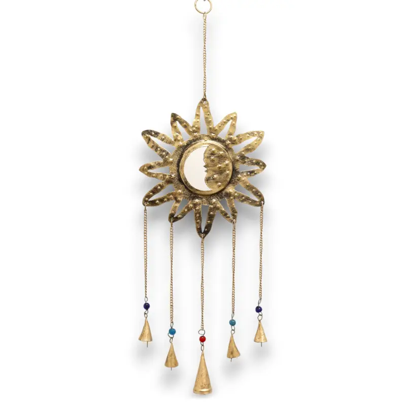 Carillons indiens - Soleil et lune miroir petit 5 cloches 