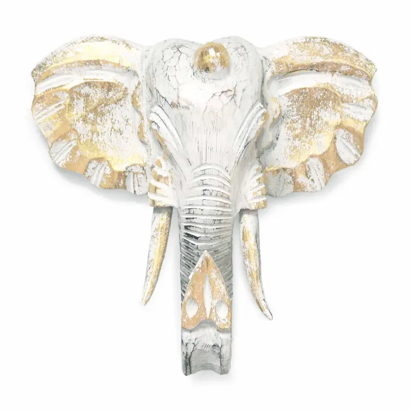 Grande Tête d'Éléphant - Or et Blanc