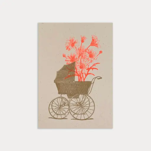 [PAPCARNAI] Carte postale pour naissance - Landau avec fleur 